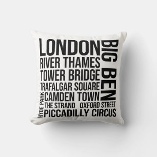 London Landmarks Typography - England Word Art Cushion
