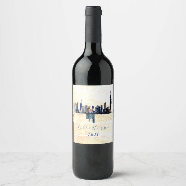 London Landscape Ink Art Painted Wedding  Wine Lab Wine Label (Front)