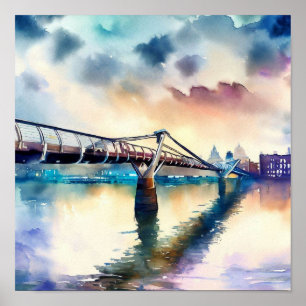 London- London's Millennium Bridge (B), Watercolor Poster
