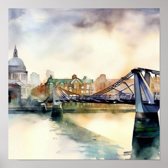 London- London's Millennium Bridge (C), Watercolor Poster (Front)