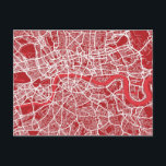 London Map Art Red Postcard<br><div class="desc">Central London,  England,  UK,  street map in rich red colours. The map of london shows the network of roads,  streets and waterways. There is no text on this map.</div>