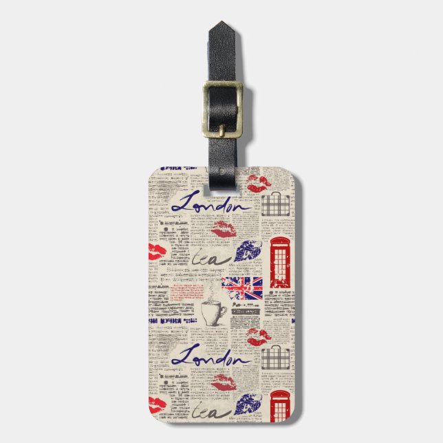 London Newspaper Pattern Luggage Tag (Front Vertical)