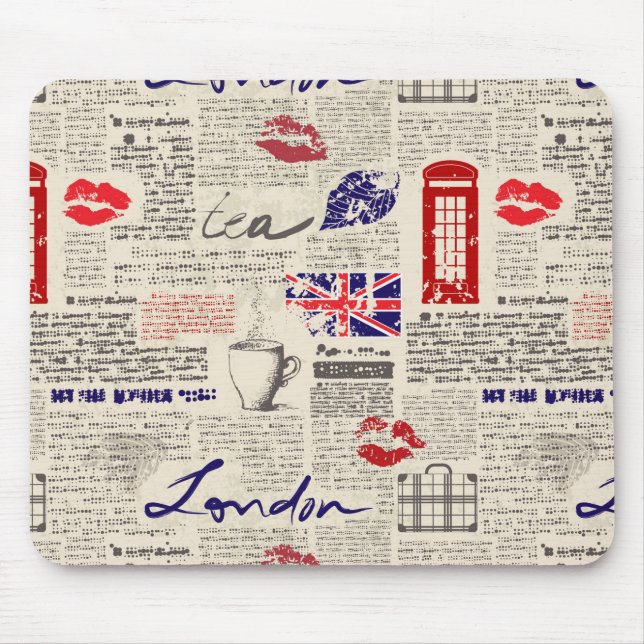 London Newspaper Pattern Mouse Pad (Front)