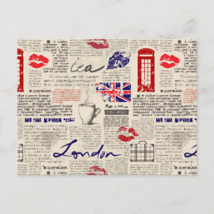 London Newspaper Pattern Postcard