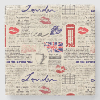 London Newspaper Pattern Stone Coaster