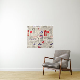 London Newspaper Pattern Tapestry