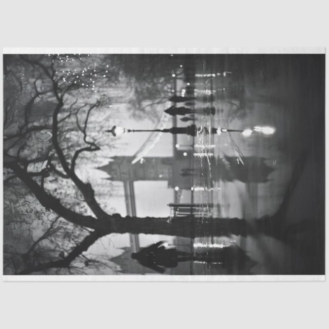 London Night Shot Street Black White Decoupage Tissue Paper (Front)