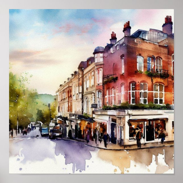 London- Notting Hill (C), Watercolor Poster (Front)