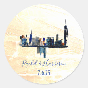 London Painted Landscape Ink Art Wedding Classic Round Sticker