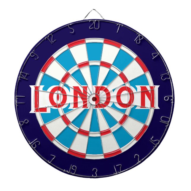 LONDON Patriotic Blue Red White + Dark Blue Border Dartboard (Front)