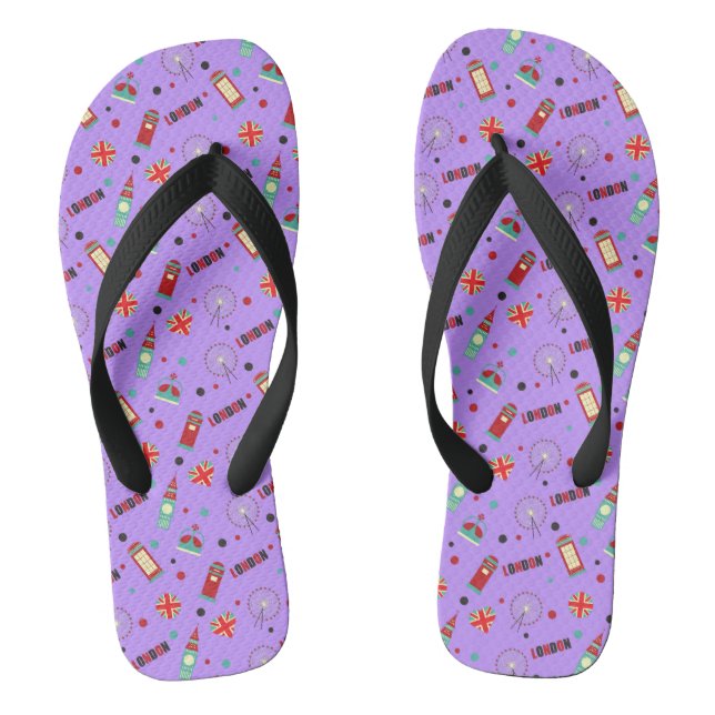 London Pattern with Purple Background Jandals (Footbed)