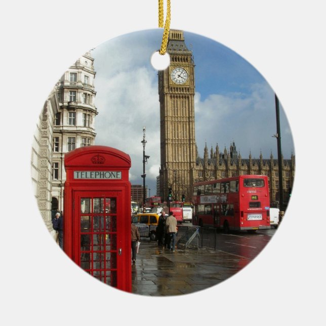 London Phone box & Big Ben (St.K) Ceramic Tree Decoration (Front)