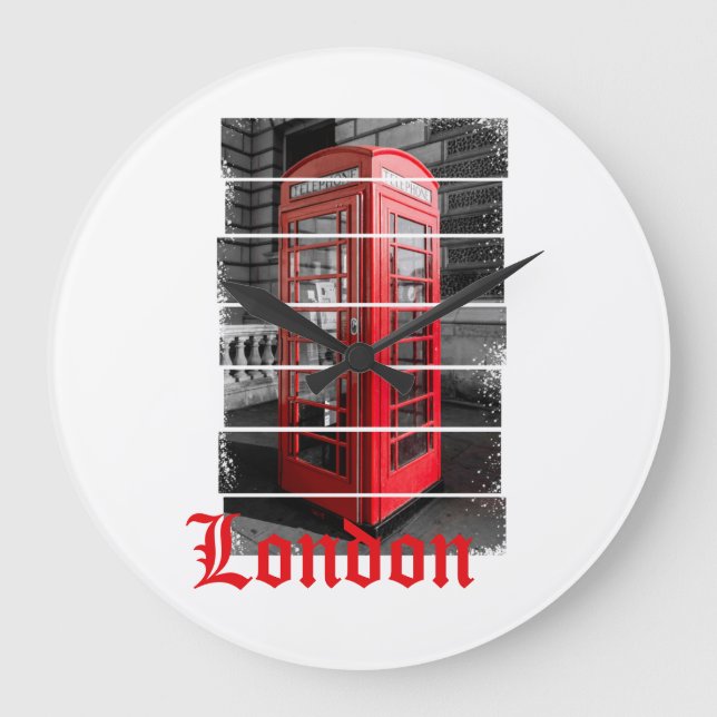 London Phone Box Vintage Souvenir Large Clock (Front)