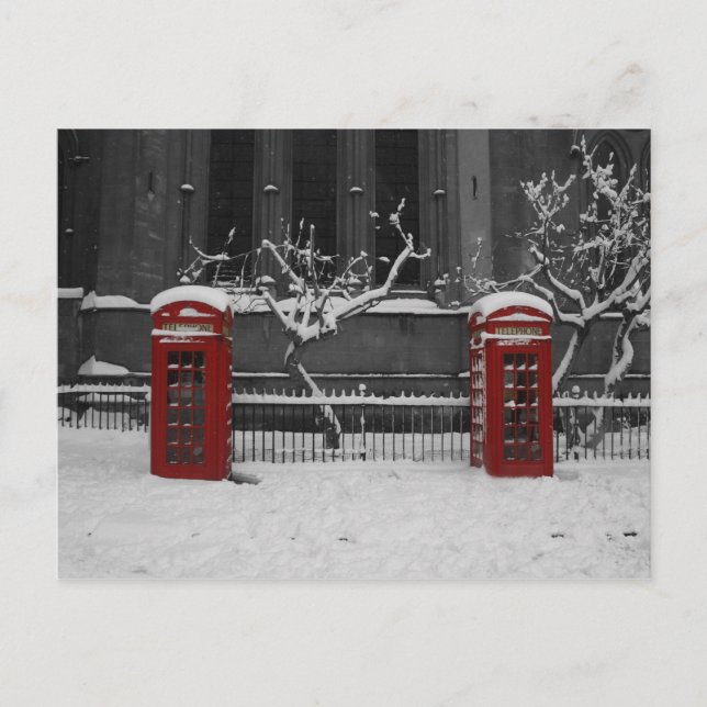 London Phoneboxes in the Snow Postcard (Front)