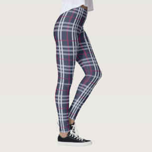 London Plaid Checked Navy Blue Leggings