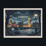London Postcard England Vintage Travel<br><div class="desc">Sending a generic, glossy tourist postcard often fails to convey the true atmosphere and charm of a midnight stroll across Westminster Bridge. Many travelers struggle to find stationery that feels like a piece of art rather than a mass-produced souvenir. This "Midnight London" postage stamp design solves that problem by offering...</div>