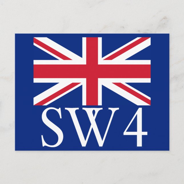London Postcode SW4 with Union Jack Postcard (Front)