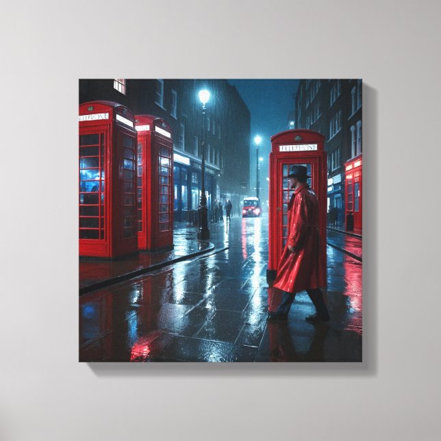 London Rain and Red Coats Canvas Print (Front)