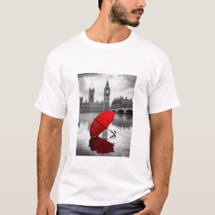 London Rain: Red Umbrella by the Thames T-Shirt