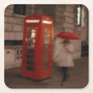 London - Rainy Day Phone Box - Umbrella Coaster