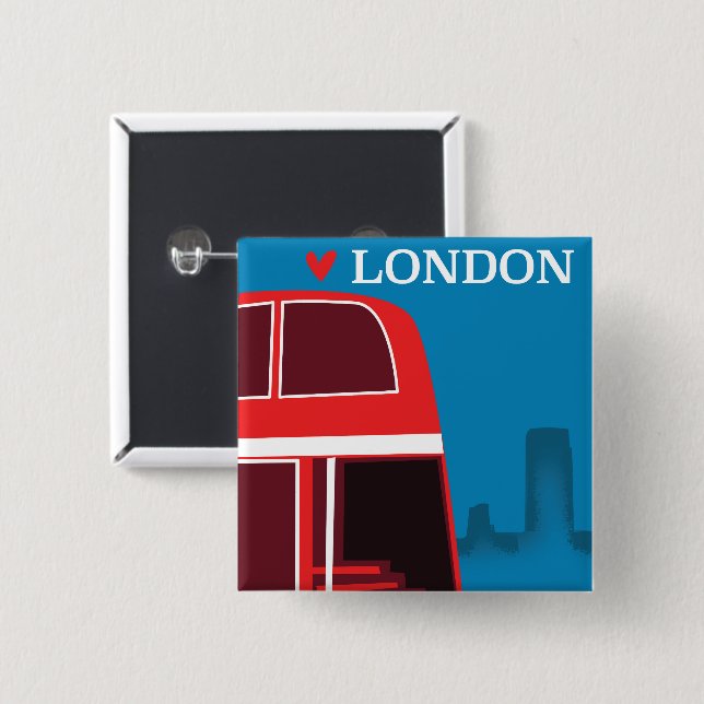 London Red Bus 15 Cm Square Badge (Front & Back)