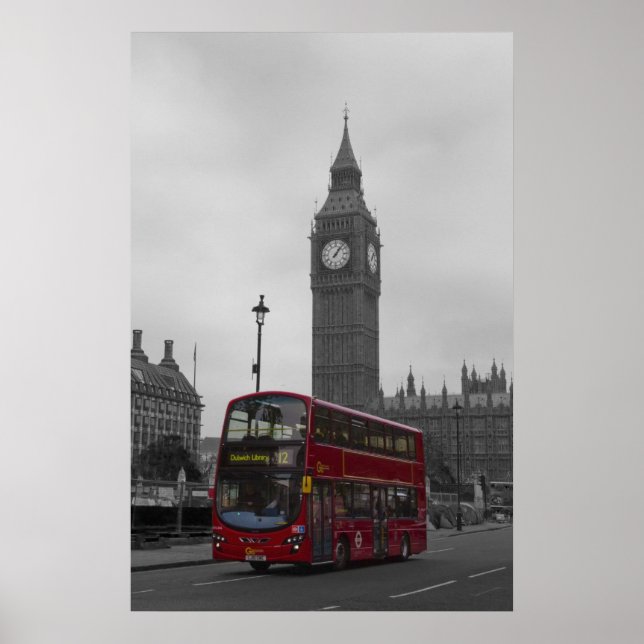 London Red bus Big Ben Poster (Front)