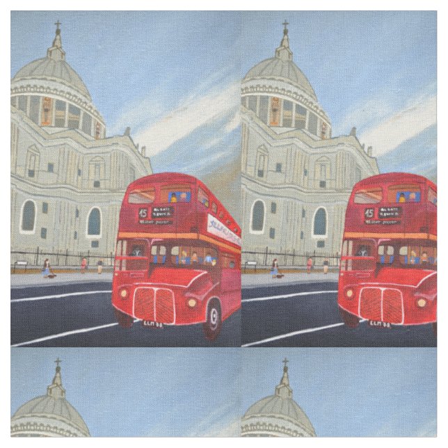 London Red Bus cotton fabric  (Close Up)