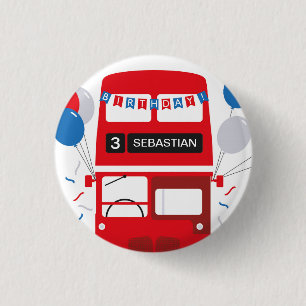 London Red Bus Personalized Birthday Badge