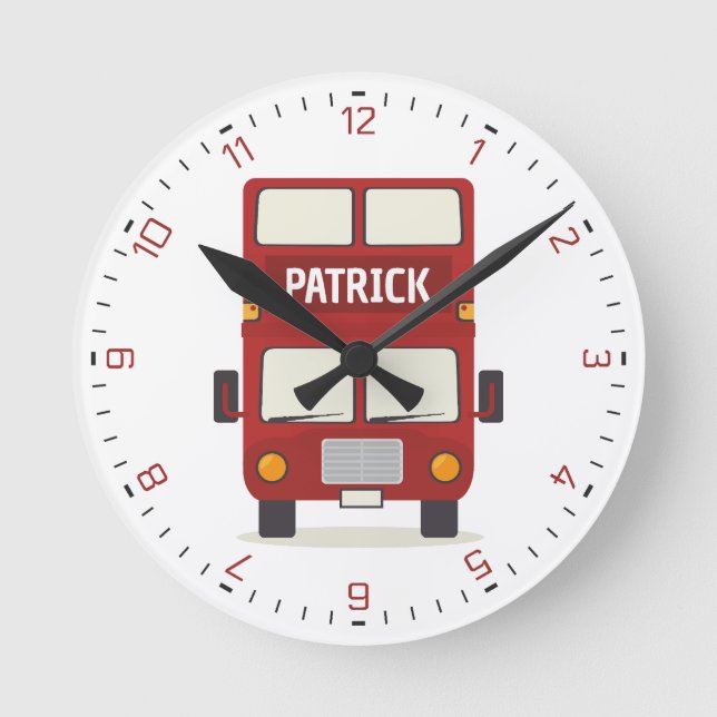 London Red Bus Personalized Round Clock (Front)