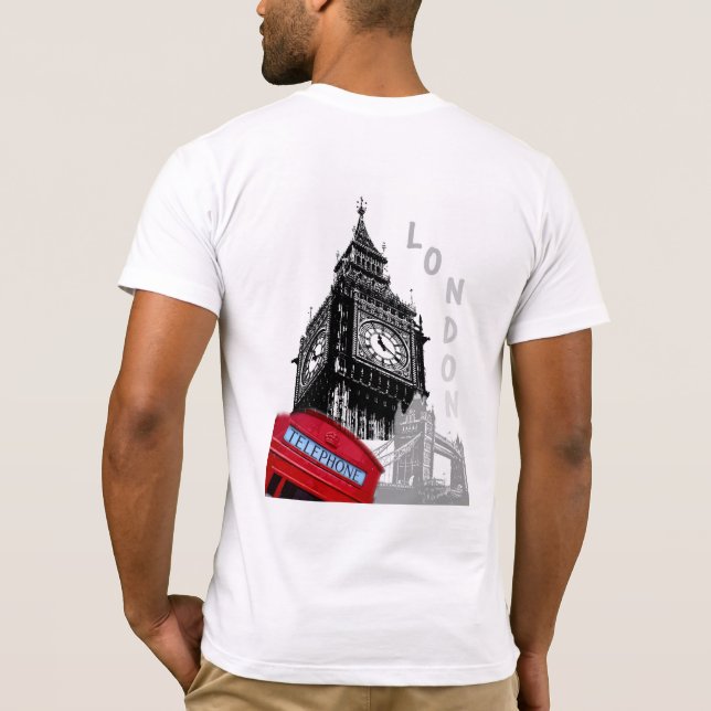 London Red Telephone Box Big Ben Clock Tower T-Shirt (Back)