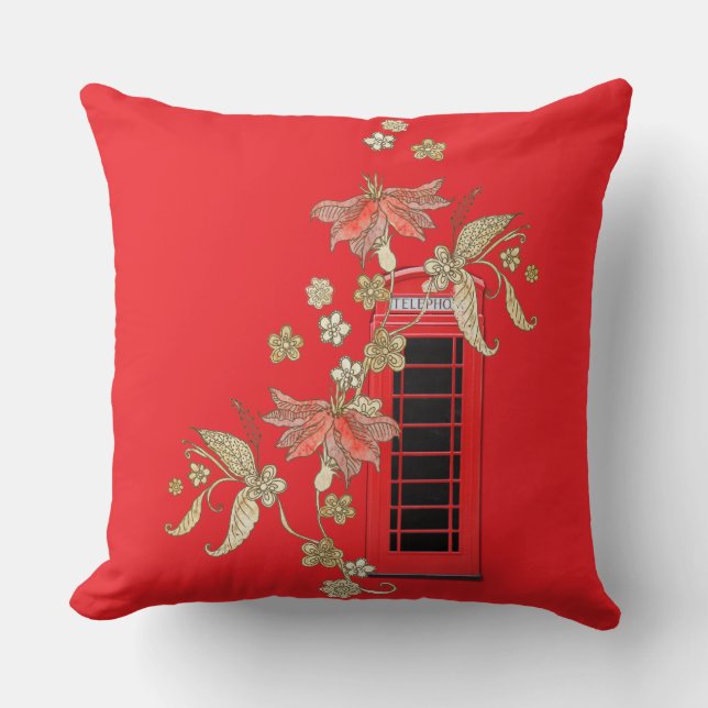 London Red Telephone Box Throw Pillow (Front)