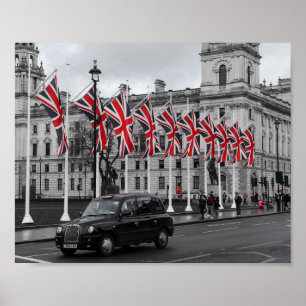 London Scene UK Grey & Red Poster