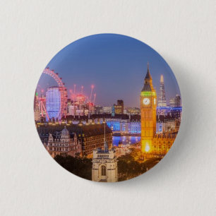 London Skyline Big Ben Scenic Postcard 6 Cm Round Badge