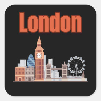 London Skyline Big Font Stickers in Black 