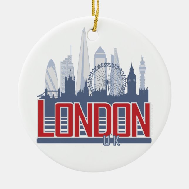 London Skyline Ceramic Tree Decoration (Front)