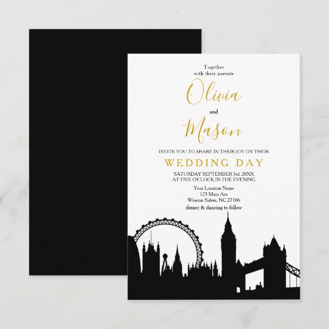 London Skyline Cityscape Wedding Invitation (Front/Back)
