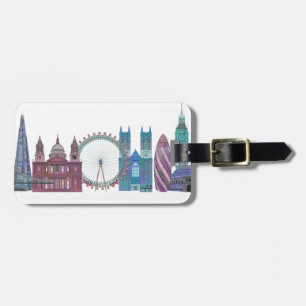 London Skyline Coloured Buildings Luggage Tag