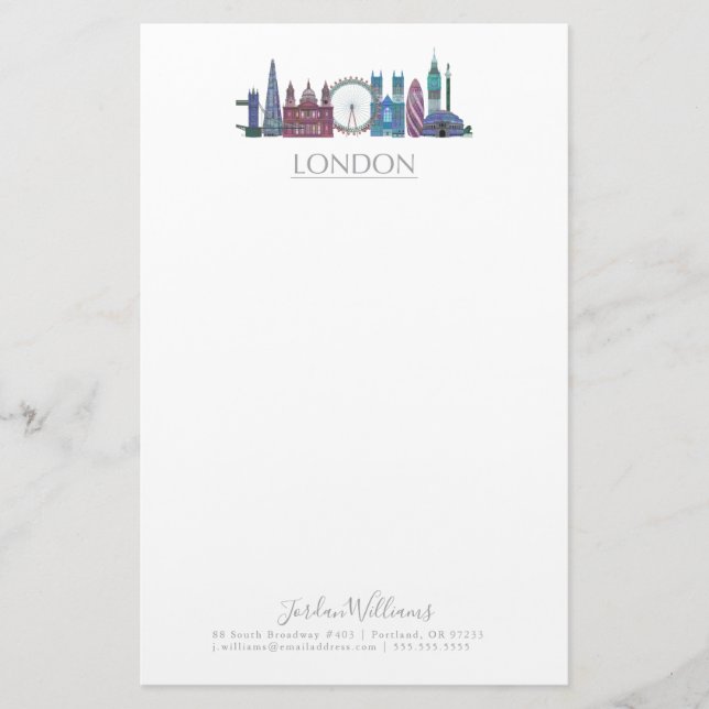 London Skyline Coloured Buildings Stationery (Front)
