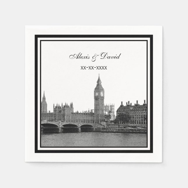 London Skyline Etched Framed Wedding Napkin (Front)