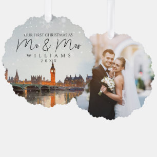 London Skyline First Christmas As Mr & Mrs Photo Tree Decoration Card