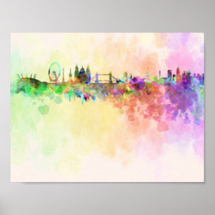 London skyline in watercolor background poster