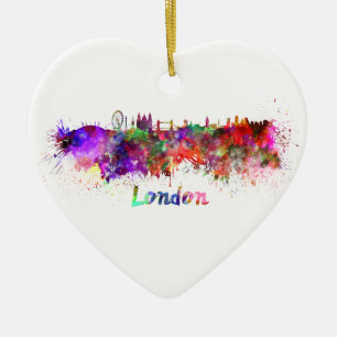 London skyline in watercolor ceramic tree decoration