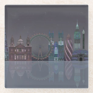 London Skyline Night Reflections Glass Coaster
