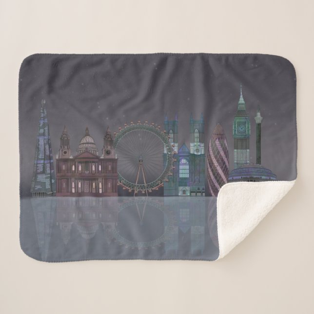 London Skyline Night Reflections Sherpa Blanket (Front (Horizontal))