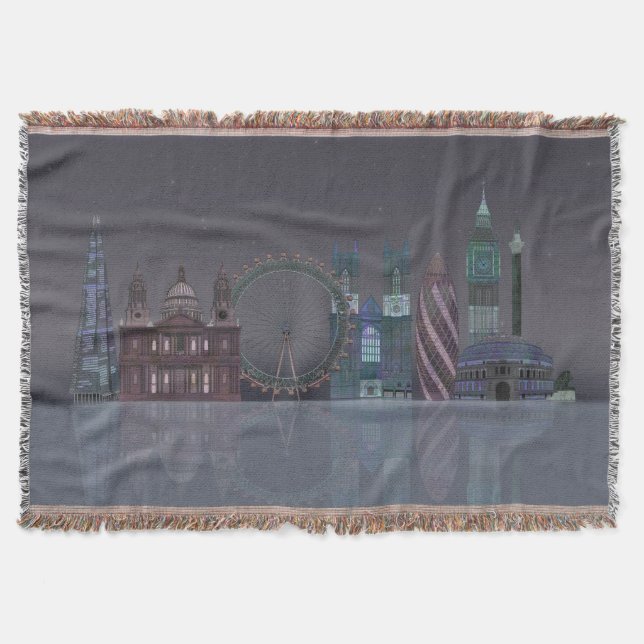 London Skyline Night Reflections Throw Blanket (Front)