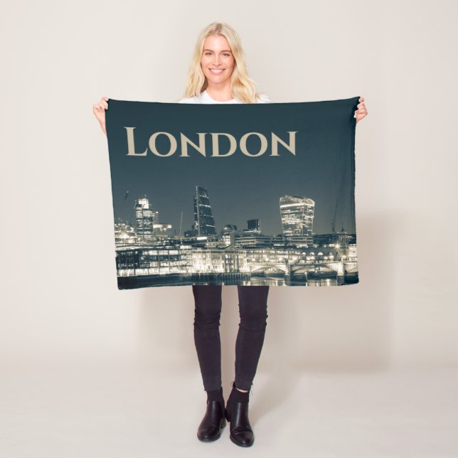 London Skyline Panorama Urban Souvenir Gift Fleece Blanket (In Situ)
