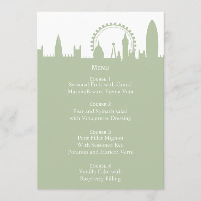 London Skyline Sage Menu Cards (Front)