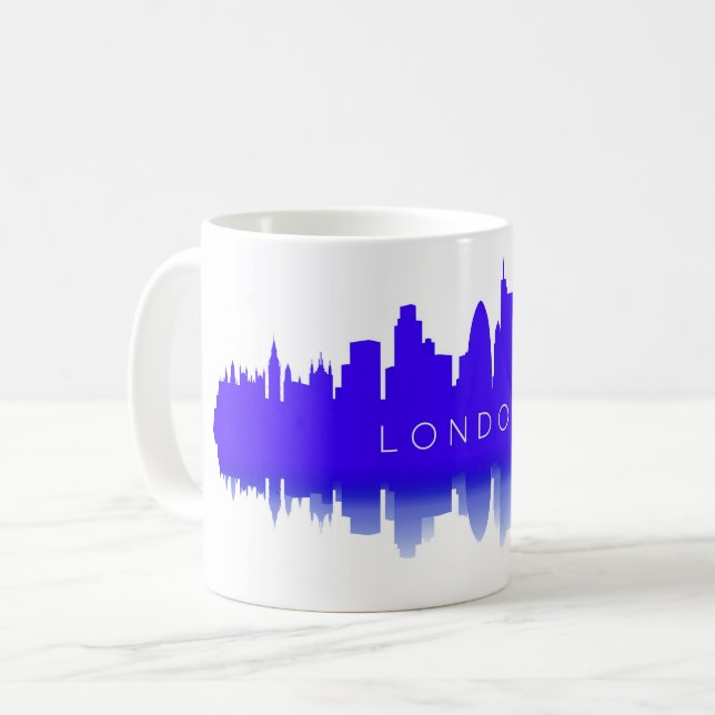 London Skyline Silhouette – Modern Blue Coffee Mug (Front Left)