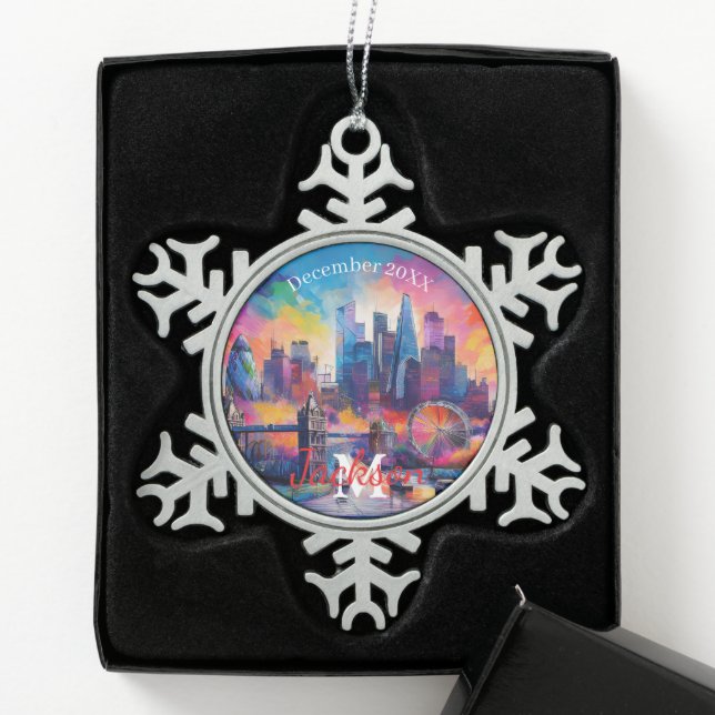 London Skyline Snowflake Pewter Christmas ornament (Box)