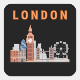 London Skyline Square Sticker in Black